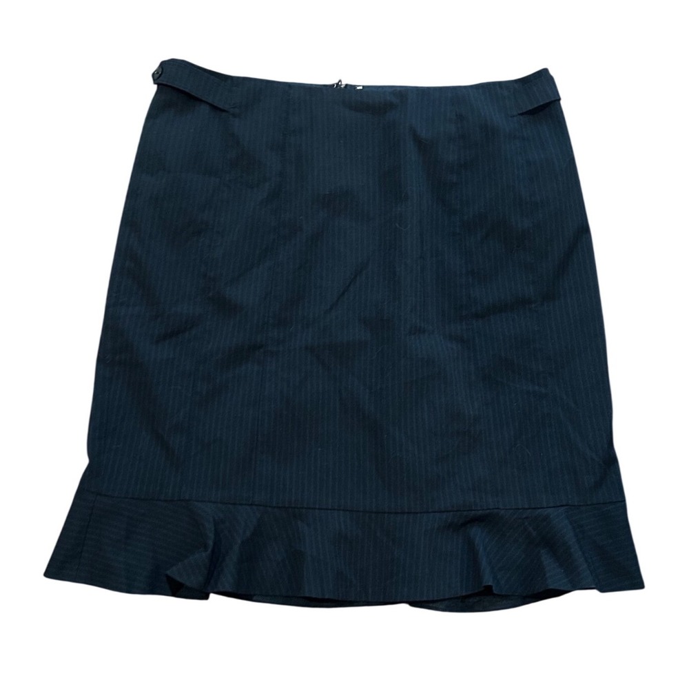 Worthington Black Pinstripe Flounce Hem Skirt Size 14 Professional Career Wear